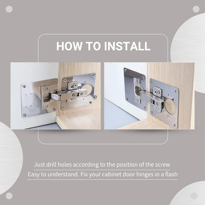 Complete kit of cabinet hinge repair plates and screws for home improvement projects