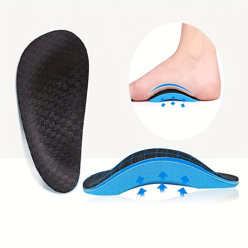 Orthopedic arch support insole showing ergonomic contouring and blue cushioning base