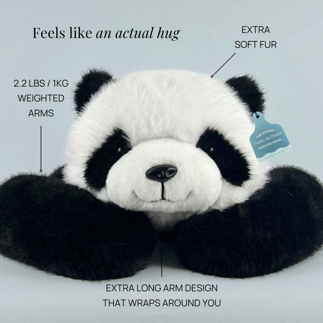 Detailed view of weighted panda plush companion fabric