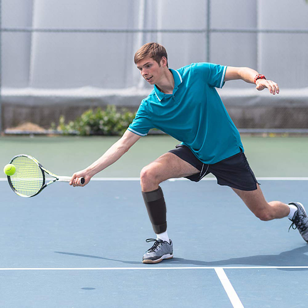 Black compression wrap providing targeted calf muscle pain relief