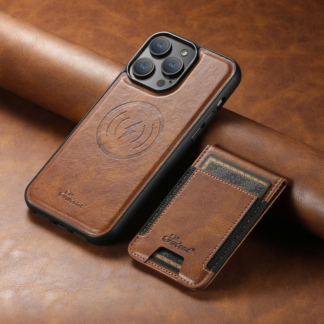 Detailed view of the card holder pocket on the magnetic phone case