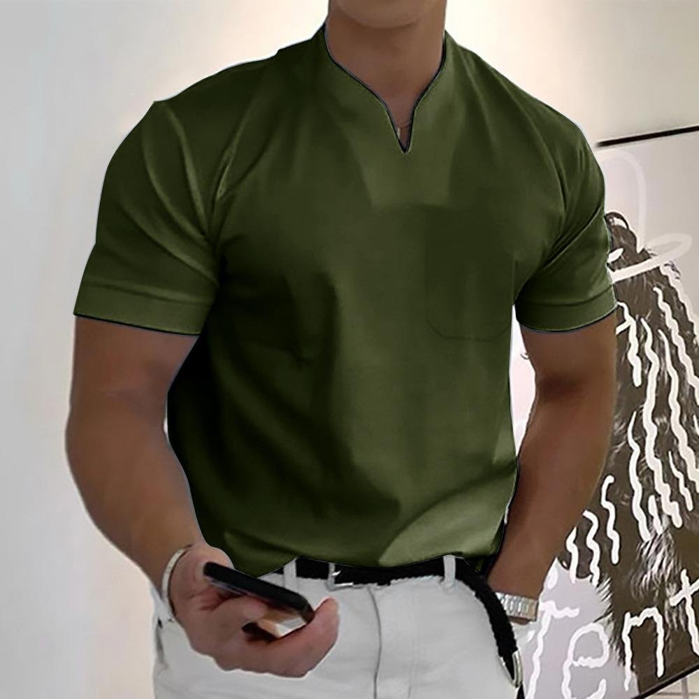 Man wearing an olive green classic polo shirt
