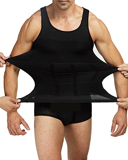 Close up of neckline on mens slimming compression undershirt