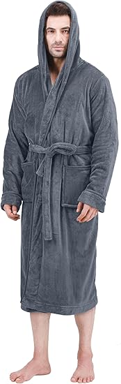 Complete look of mens comfortable hooded fleece dressing gown