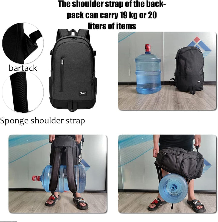 Lifestyle shot of professional carrying slim laptop backpack in an urban setting