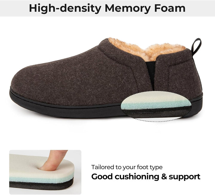 Warm winter house shoes featuring soft faux fur lining for cold days