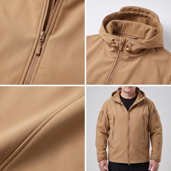 Mens insulated waterproof outdoor jacket showing side view and adjustable cuffs