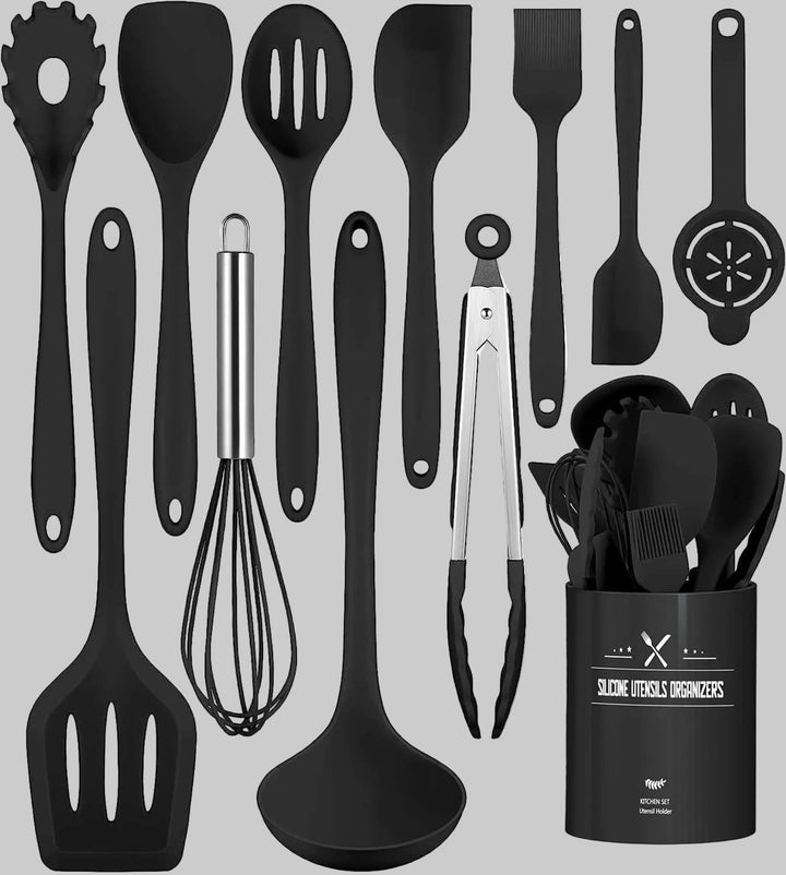 Assorted silicone set cooking tools designed to protect non-stick cookware