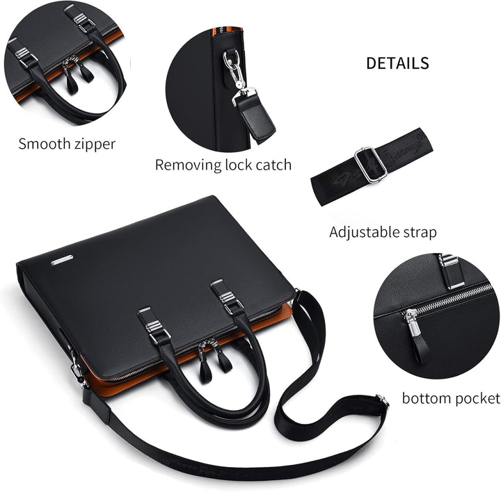 Organized multi-compartment leather laptop bag
