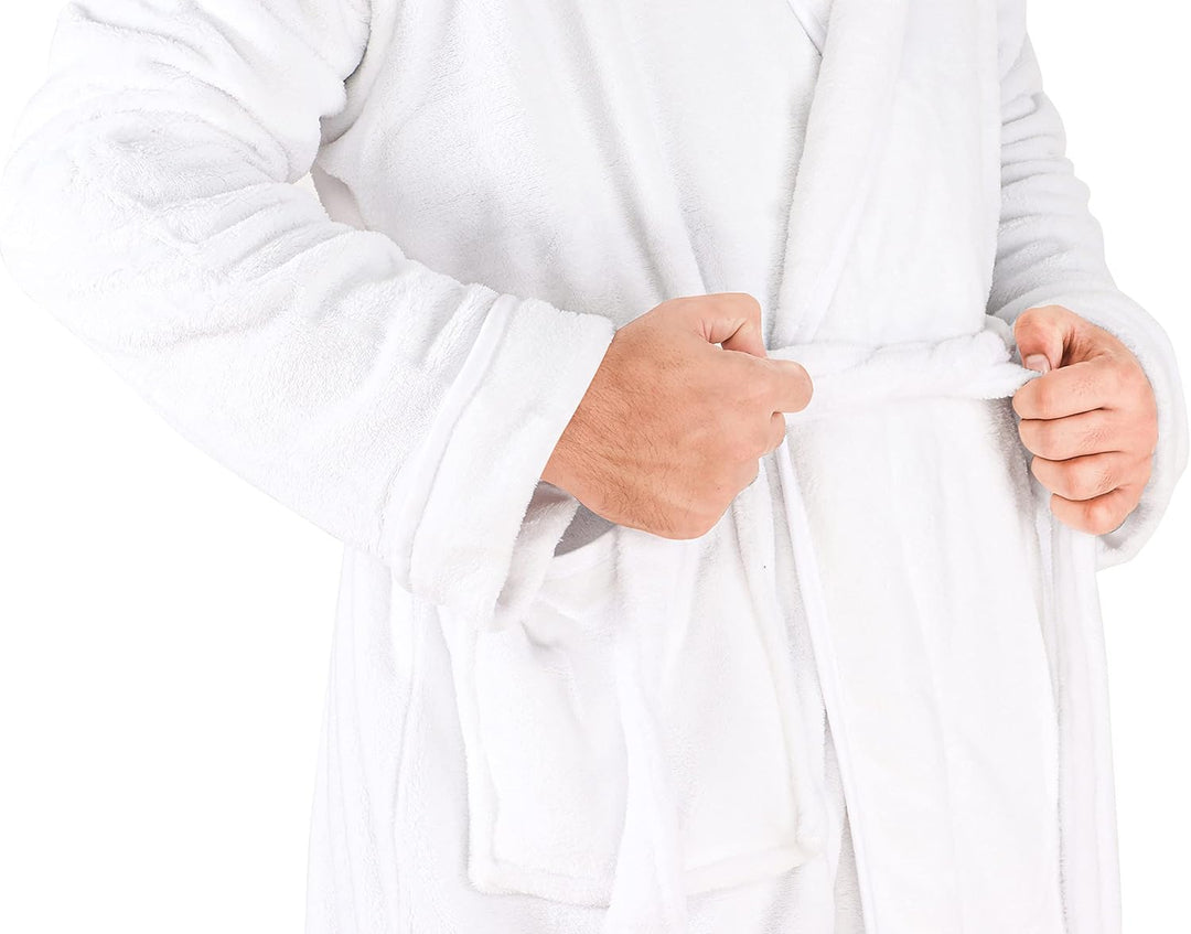 Mens dressing gown showing full length drape and hem