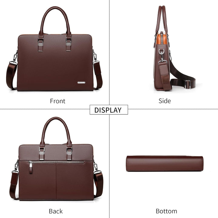 Spacious leather laptop briefcase interior view