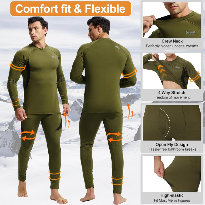 Base layer set side view showing ergonomic fit