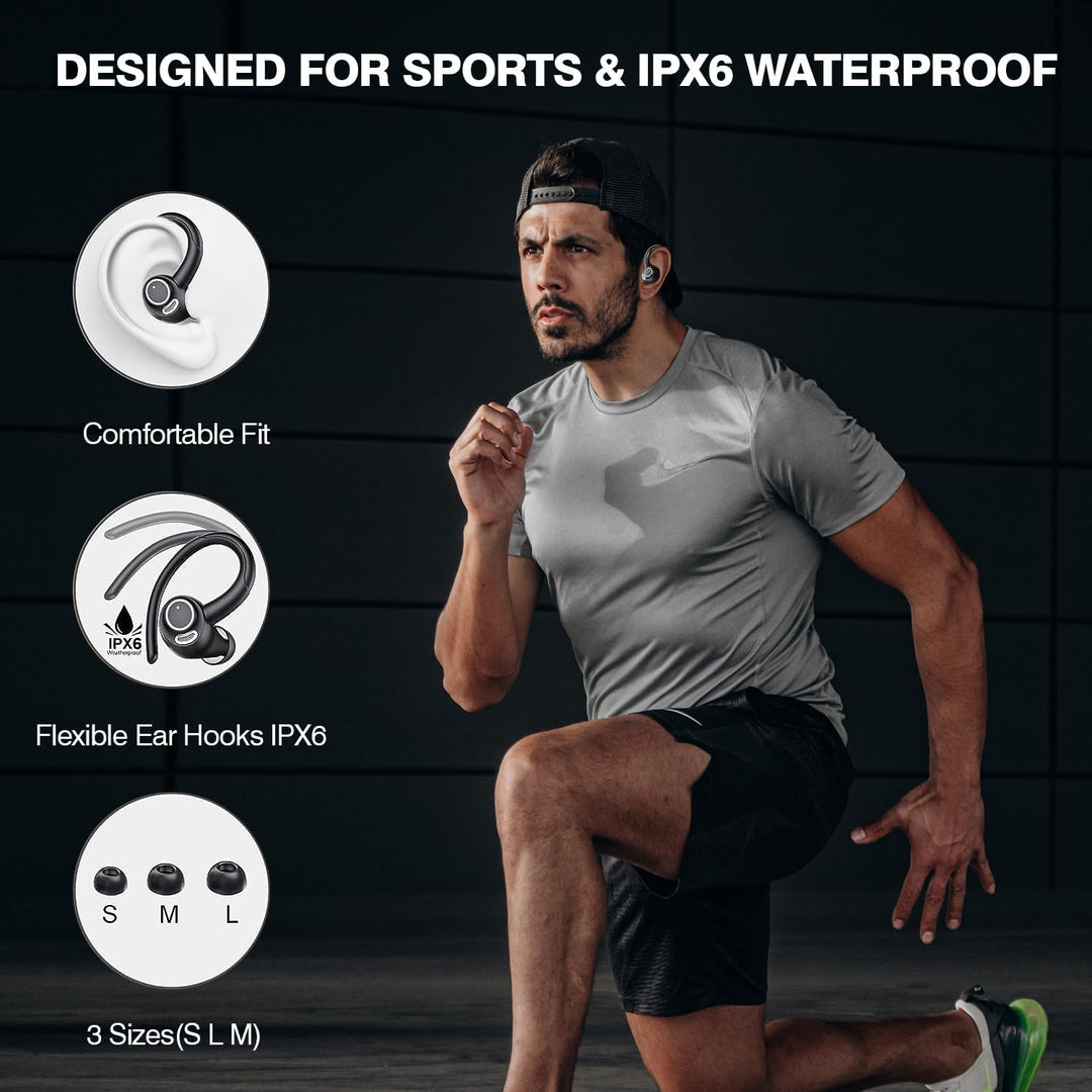 Stereo sound sports earphones paired with smartphone for wireless music streaming
