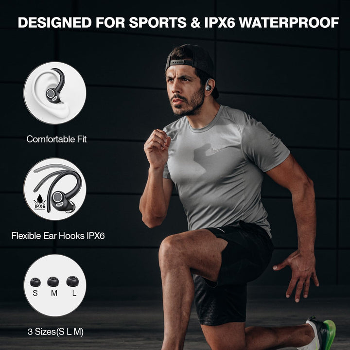 Stereo sound sports earphones paired with smartphone for wireless music streaming