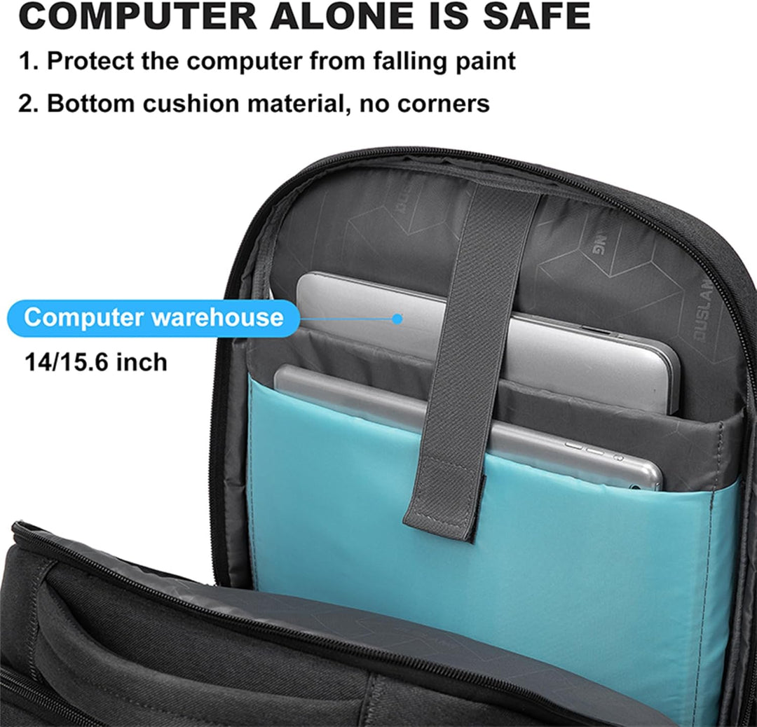 Water-resistant laptop backpack featuring an integrated USB charging port for devices
