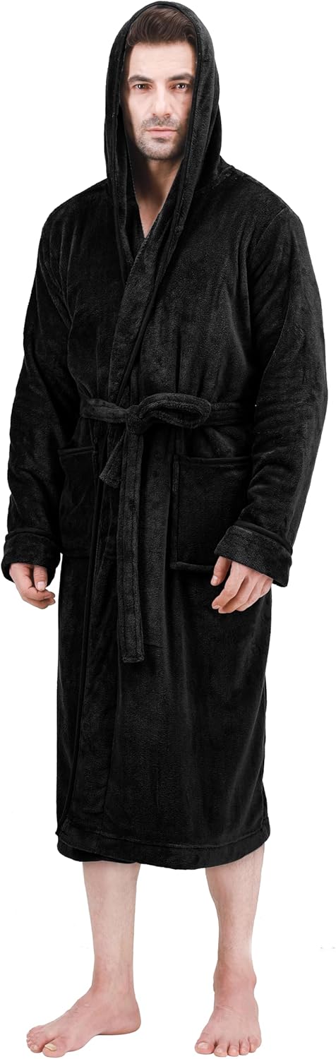 Mens hooded bathrobe tailored for cozy indoor wear