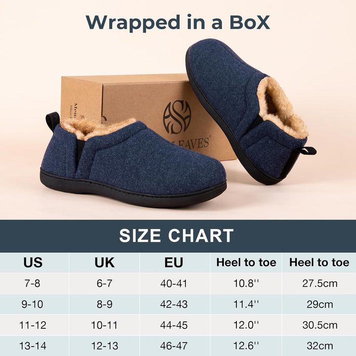 Mens classic slip-on slippers with plush lining for cold floors