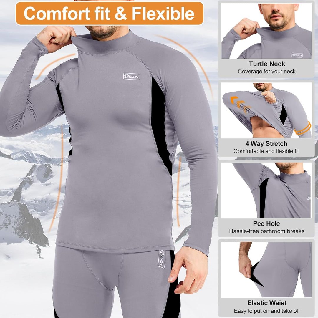 Mens thermal underwear set front view, ideal cold weather clothing