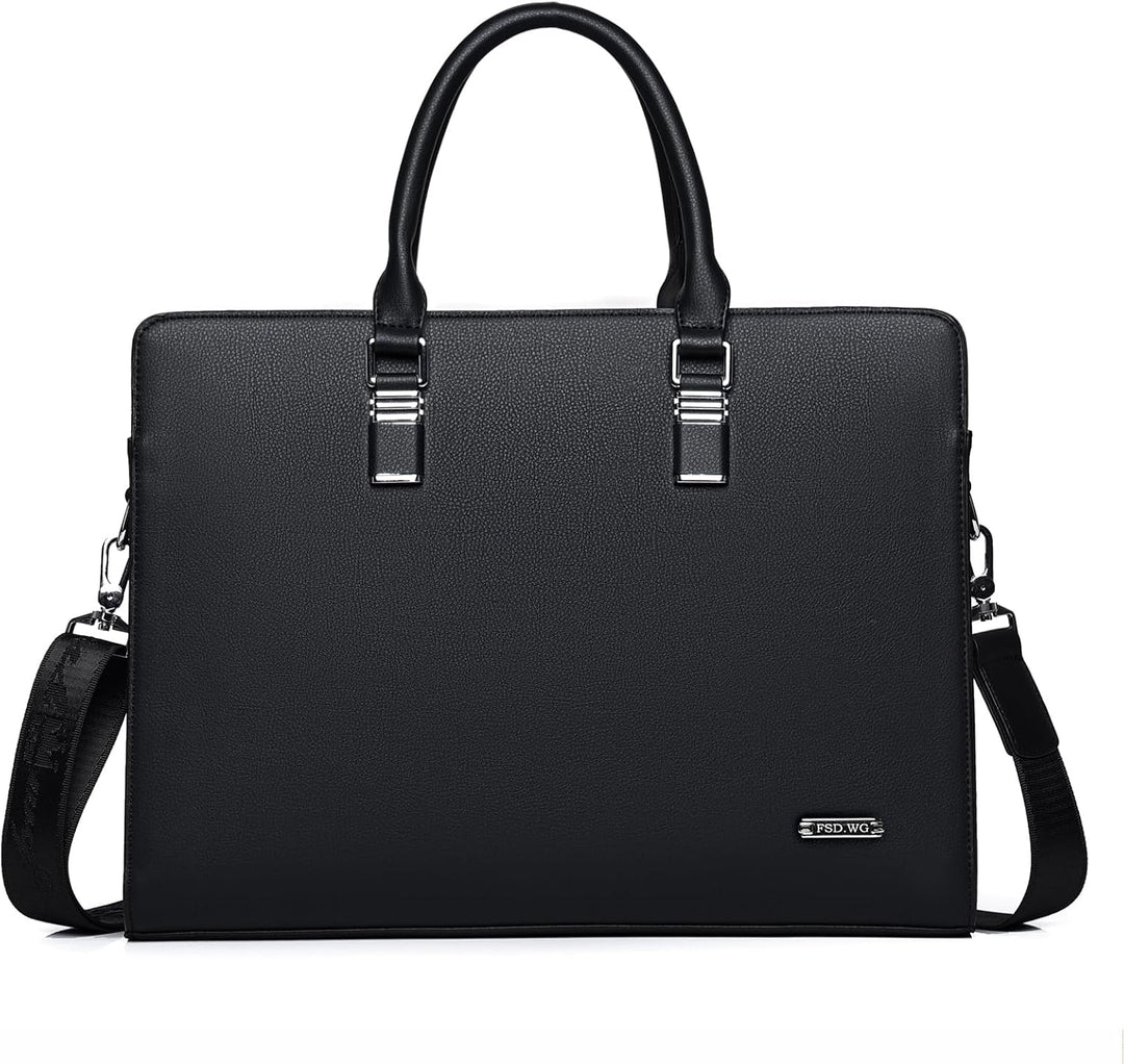 Mens genuine leather business briefcase front view