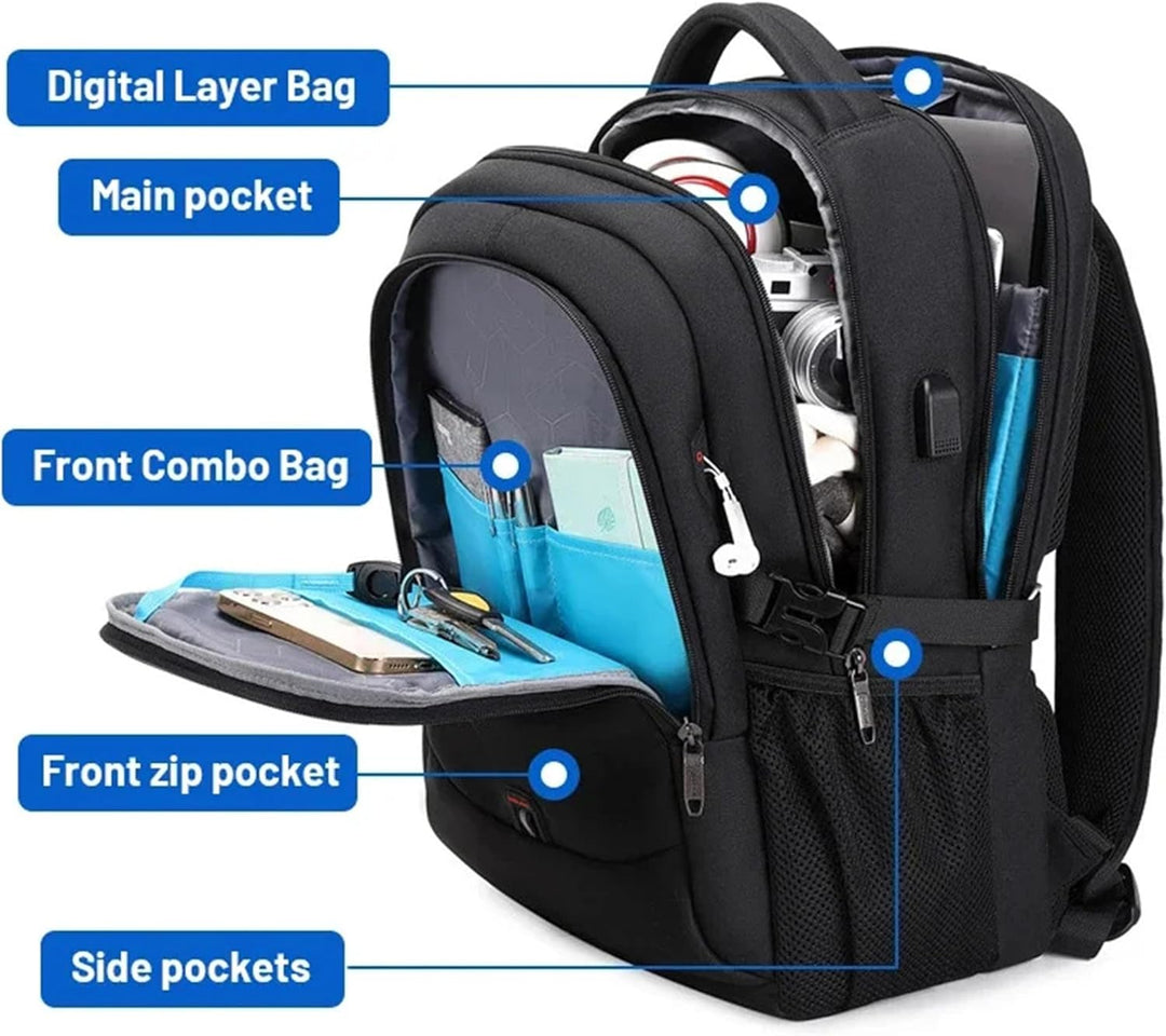 Open compartments showing multi-layered storage and organizer pockets