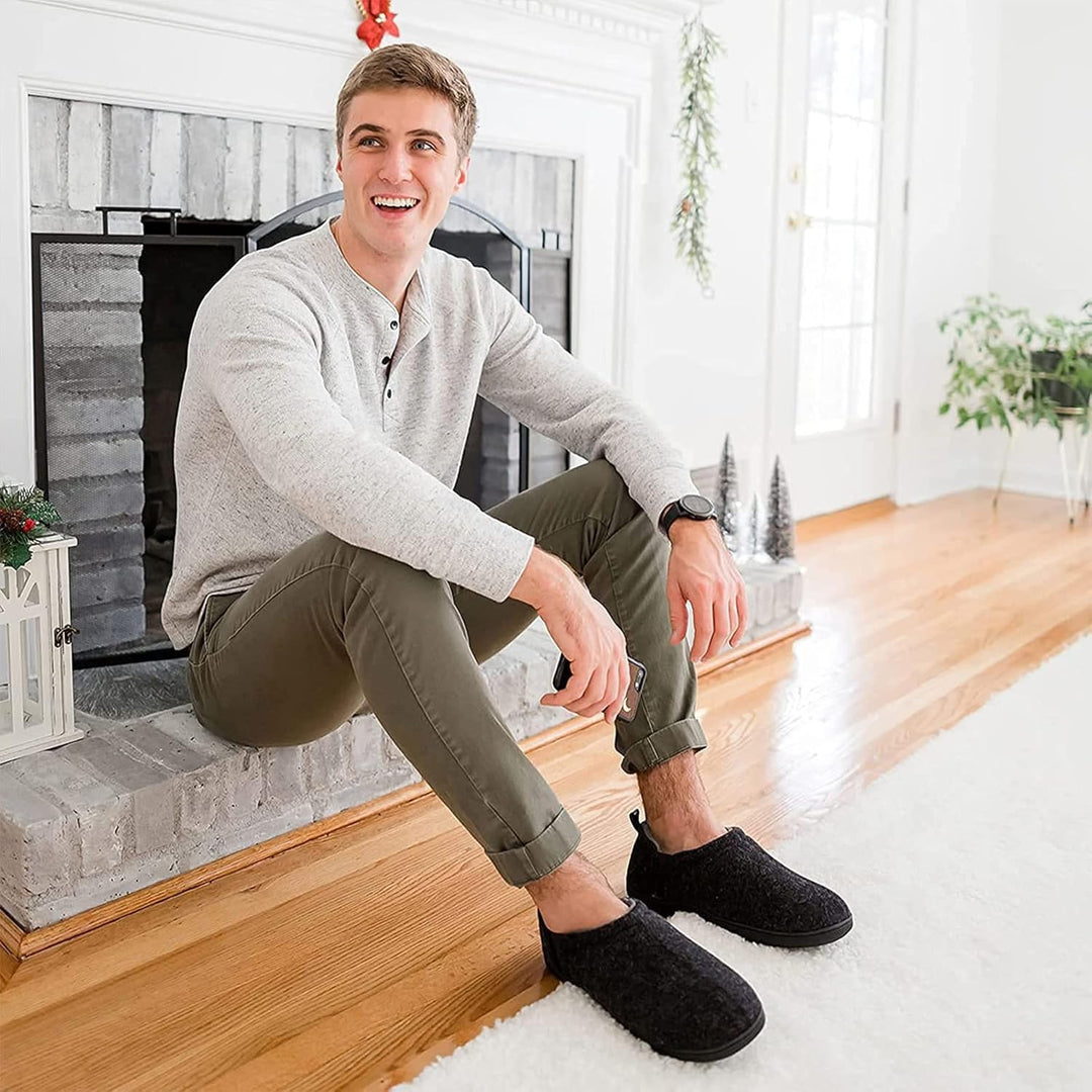 Mens winter house shoes featuring stylish exterior and warm interior