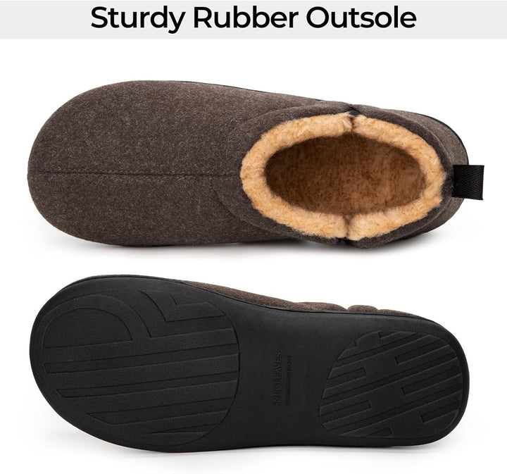 Mens slip-on comfort slippers with breathable fabric and plush interior