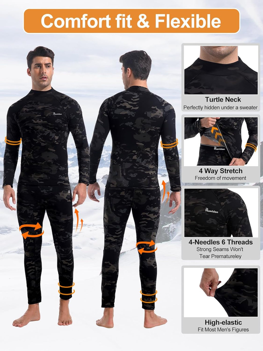 Cold weather clothing thermal wear stretched to show elasticity