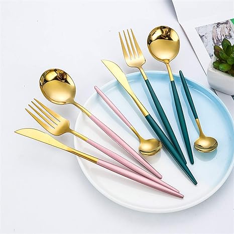 Decorative dining tableware set showcasing gold and silver finish