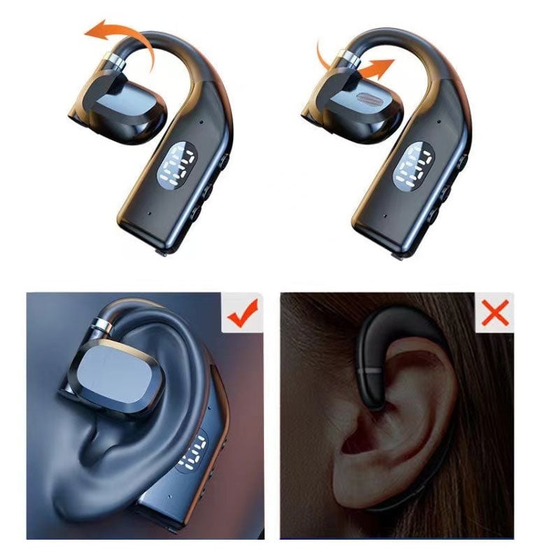 Close-up of black wireless business headset control buttons and mic