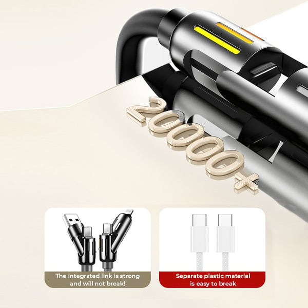 Flat lay of the universal 4-in-1 charging cable with all connector tips visible