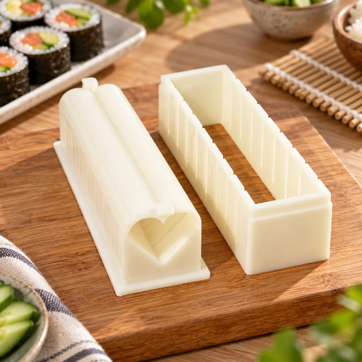 Quick DIY sushi press kit and mold for making uniform homemade rolls easily