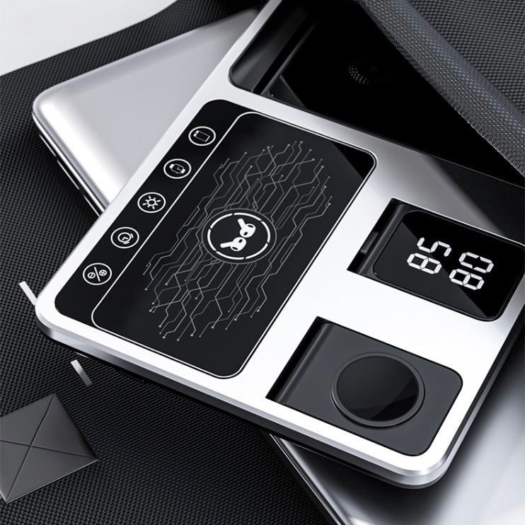 Close-up of the wireless charging station interface and digital display