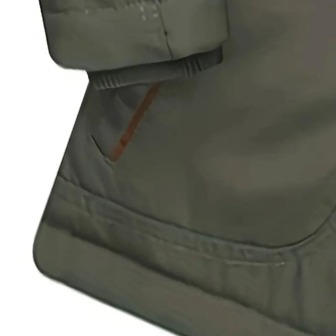 Side profile of mens outdoor clothing winter coat with ergonomic fit
