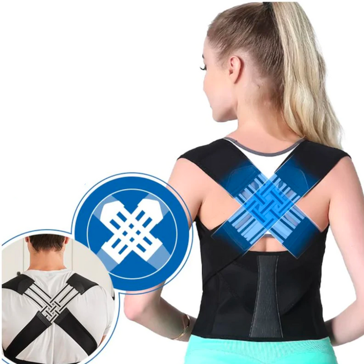 Ergonomic back brace in pink designed for posture correction and pain relief
