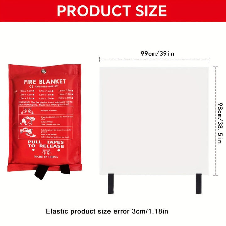 Person demonstrating how to safely unfold a flame-retardant kitchen fire blanket