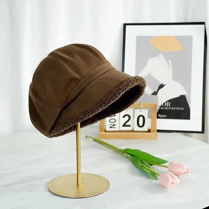Soft black winter bucket hat for women, casual cold weather style