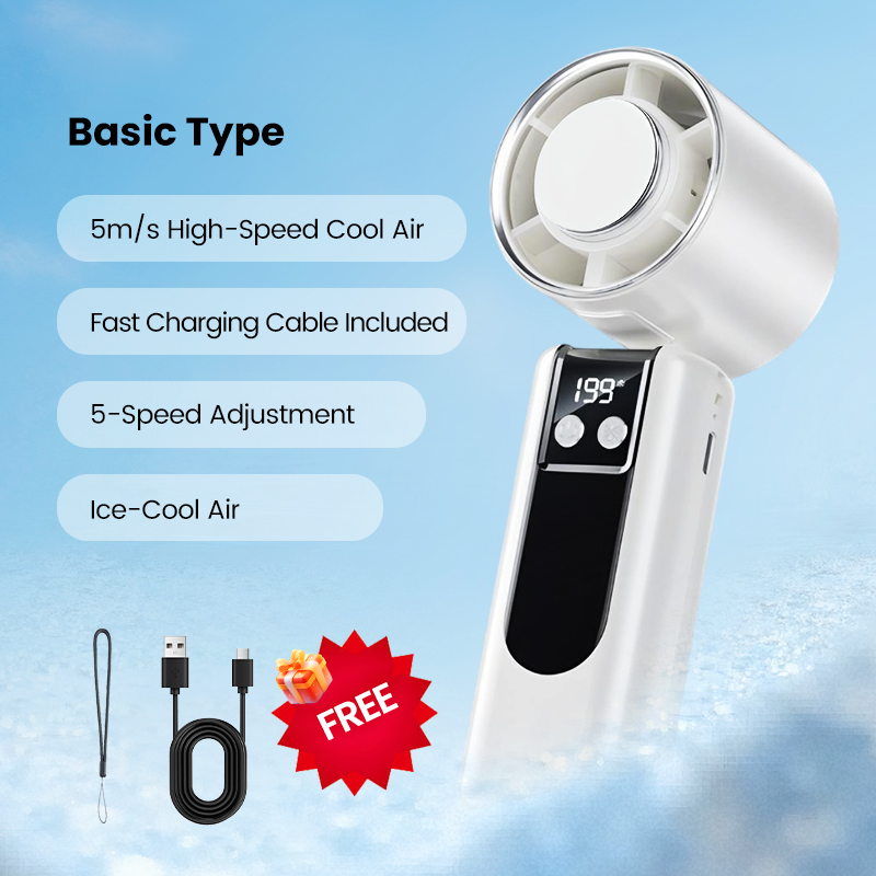 Compact portable fan resting bedside on a nightstand for sleeping comfort