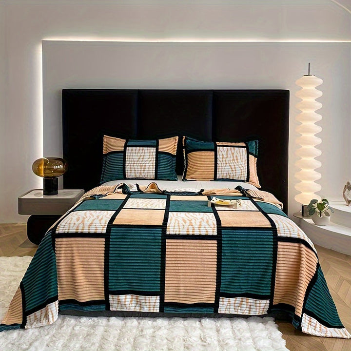 Relaxing home setting featuring a cozy fleece throw blanket ready for use
