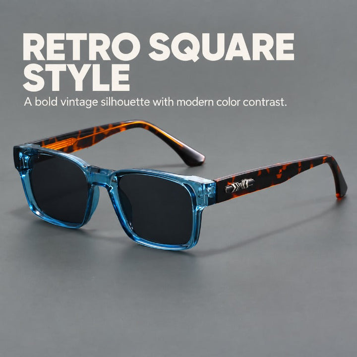 Side profile of bold frame retro sunglasses showing wide temples and sturdy hinges