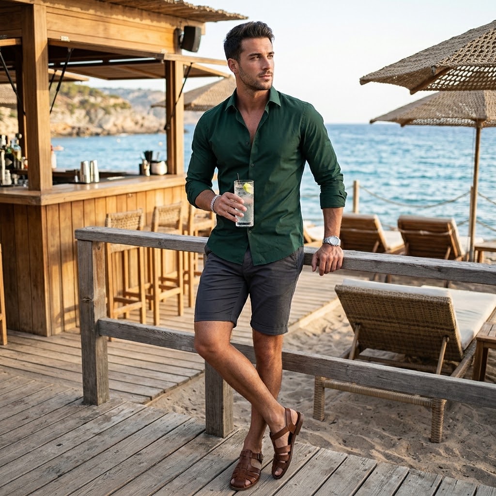 Mens slim-fit long-sleeve button-up shirt collar detail