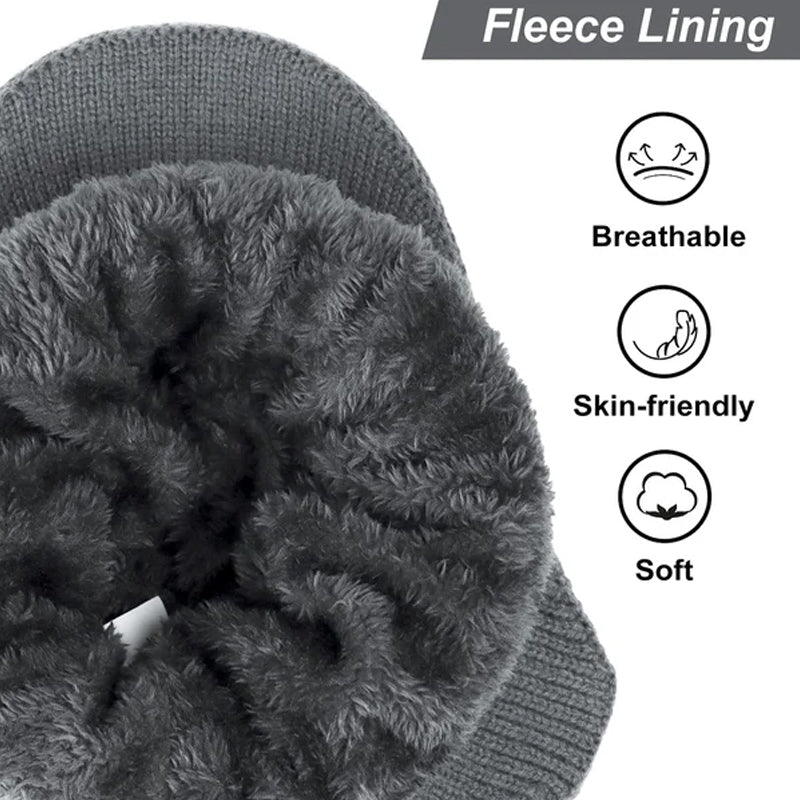 Back view of knitted beanie with cozy thermal lining
