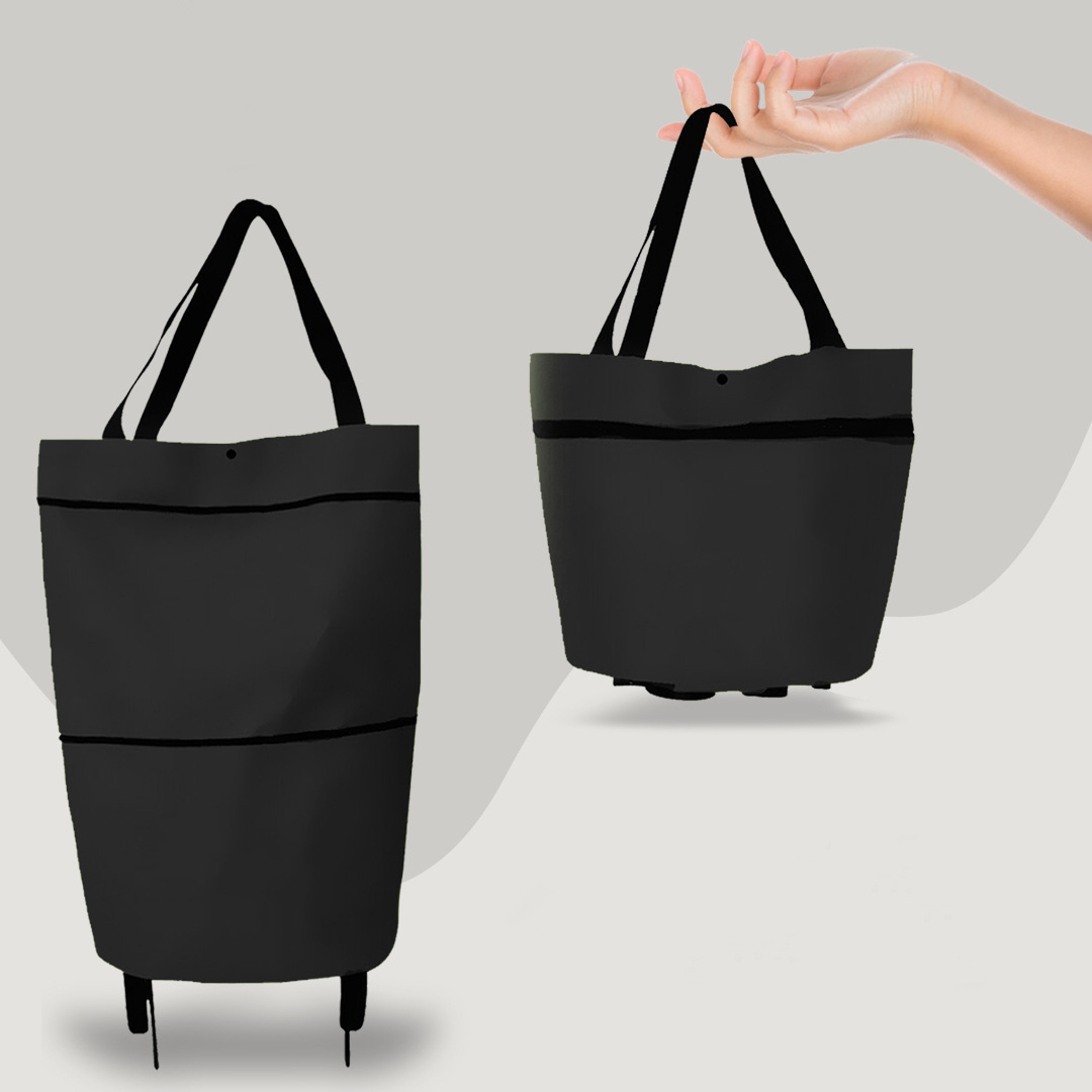 Close-up view of durable wheels and sturdy base on the reusable wheeled grocery bag