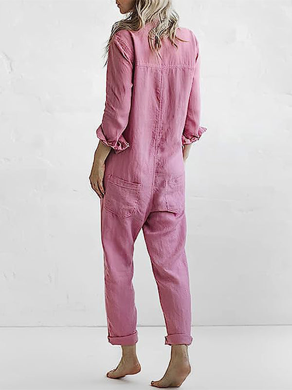 Model wearing women's relaxed fit pocket jumpsuit for daily wear