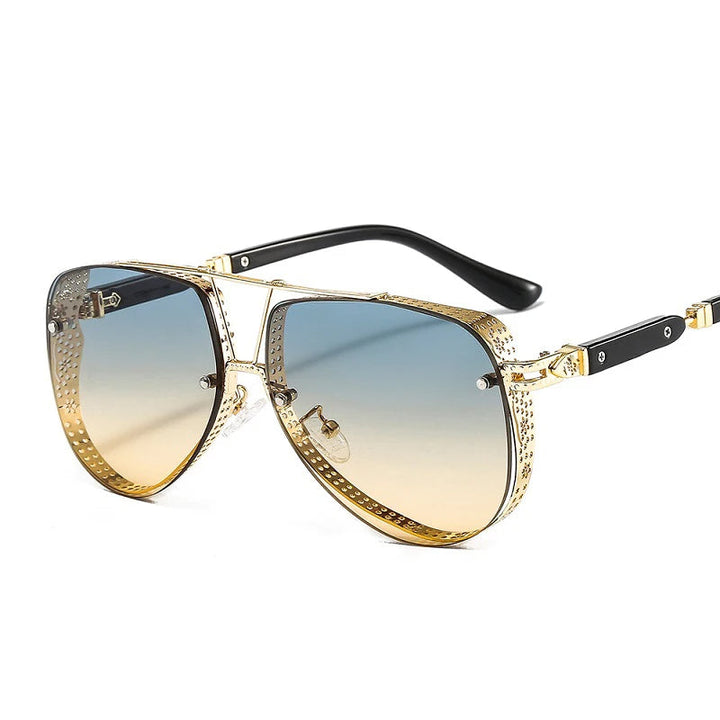 Women's gold frame oval metal sunglasses with gradient lenses