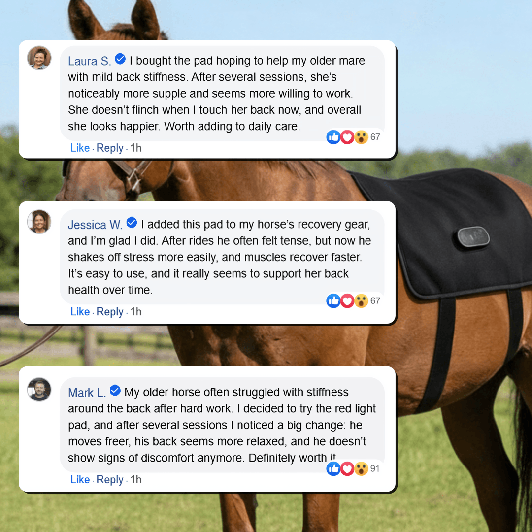 Equine LED red light therapy back wrap showing control panel and straps