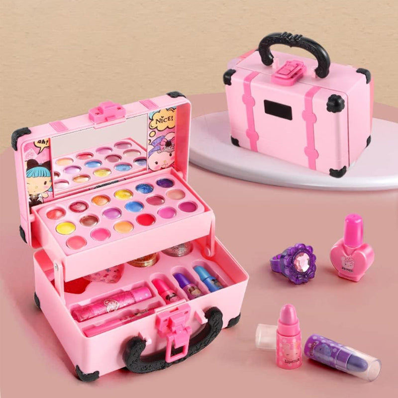 Kids makeup gift set with colorful eyeshadows and safe lipstick