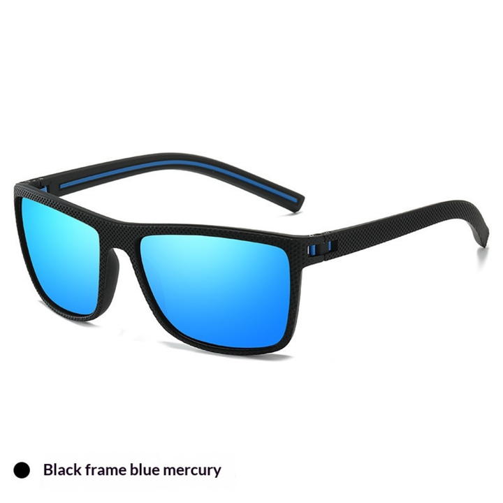 Close-up of polarized sports sunglasses showcasing lens clarity and tint