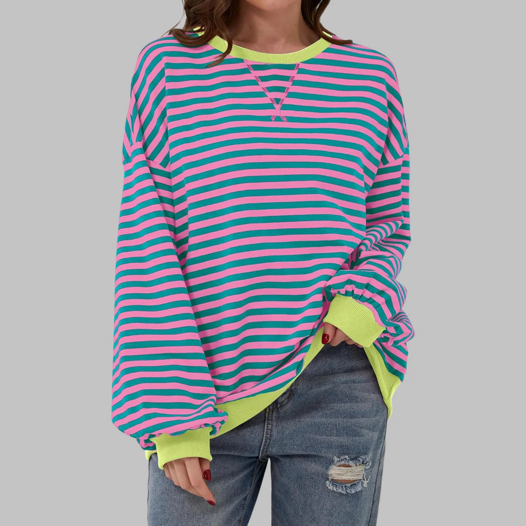 Denise | Women’s Oversized Striped Long Sleeve Crew Neck Sweatshirt