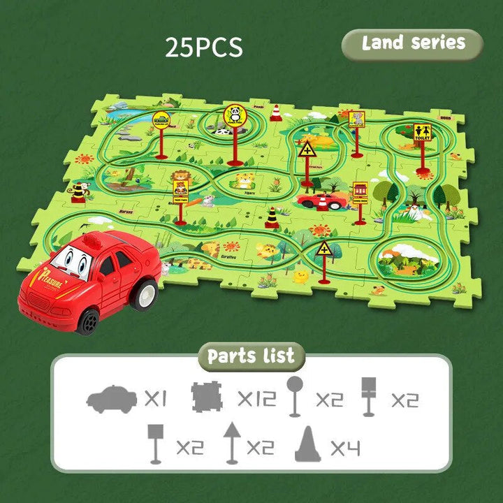 Educational vehicle puzzle set Forest theme with toy car and puzzle tracks