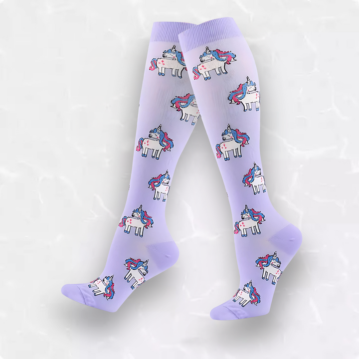 Womens athletic recovery sleeves and patterned compression socks